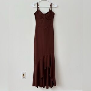 Elegant High Low Brown Dress